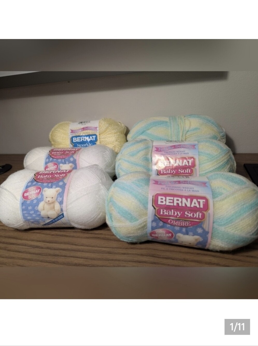 Vintage Bernat Baby Soft Yarn Bundle 6 Skiens 2 white 3 Verigated 1 Yellow